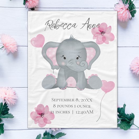 Gepersonaliseerde vogelstand Baby olifant roze gri Fleece Deken