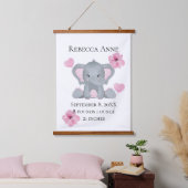 Gepersonaliseerde vogelstand Baby olifant roze gri Hangend Wandkleed (Slaapkamer)