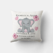 Gepersonaliseerde vogelstand Baby olifant roze gri Kussen (Achterkant)
