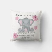 Gepersonaliseerde vogelstand Baby olifant roze gri Kussen (Voorkant)