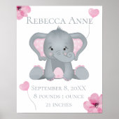 Gepersonaliseerde vogelstand Baby olifant roze gri Poster (Voorkant)