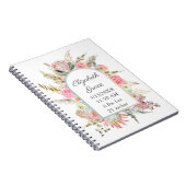 Gepersonaliseerde vogelstand Roze Floral White Bab Notitieboek (Rechterzijde)