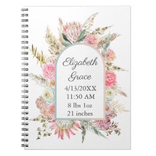 Gepersonaliseerde vogelstand Roze Floral White Bab Notitieboek