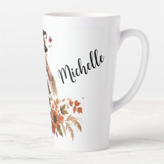 Gepersonaliseerde vogelverschrikker en herfstblade latte mok (Rechts)