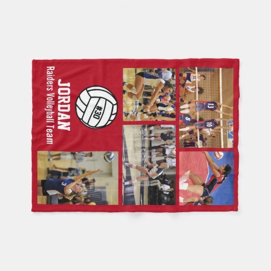 Gepersonaliseerde volleybal 5 Foto Collage Name Te Fleece Deken (Voorkant (Horizontaal))