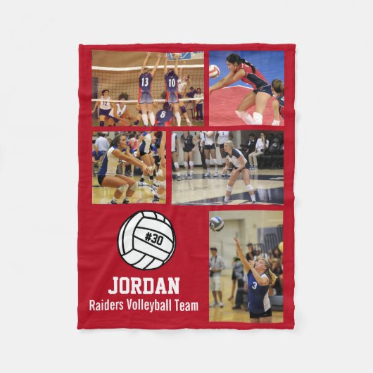 Gepersonaliseerde volleybal 5 Foto Collage Name Te Fleece Deken (Voorkant)
