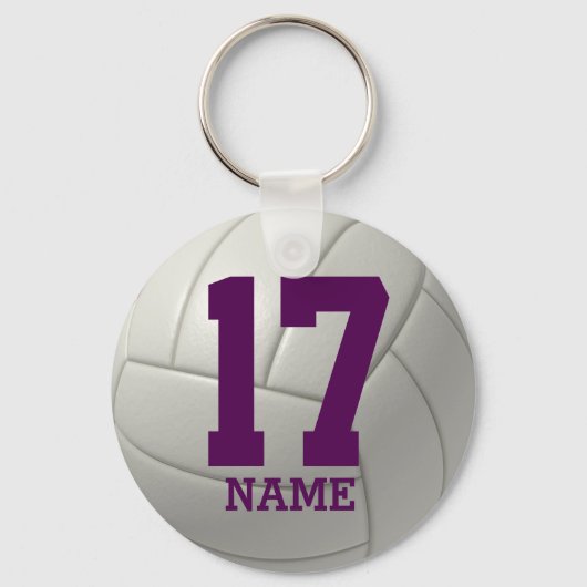 Gepersonaliseerde volleybal (paarse naam en nummer sleutelhanger (Voorkant)
