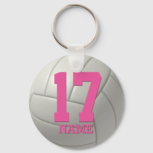 Gepersonaliseerde volleybal (roze naam en nummer) sleutelhanger (Voorkant)