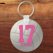 Gepersonaliseerde volleybal (roze naam en nummer) sleutelhanger (Voorkant)