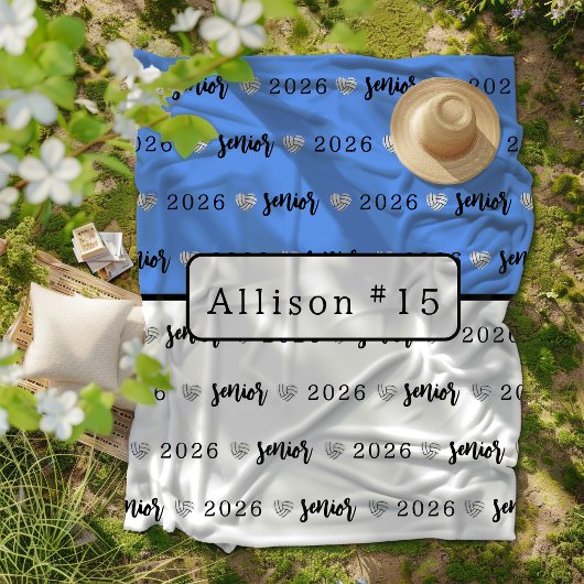 Gepersonaliseerde Volleybal Senior blauw en wit Fleece Deken