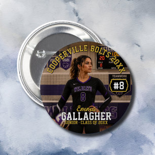 Gepersonaliseerde Volleybal Speler Foto  Ronde Button 5,7 Cm