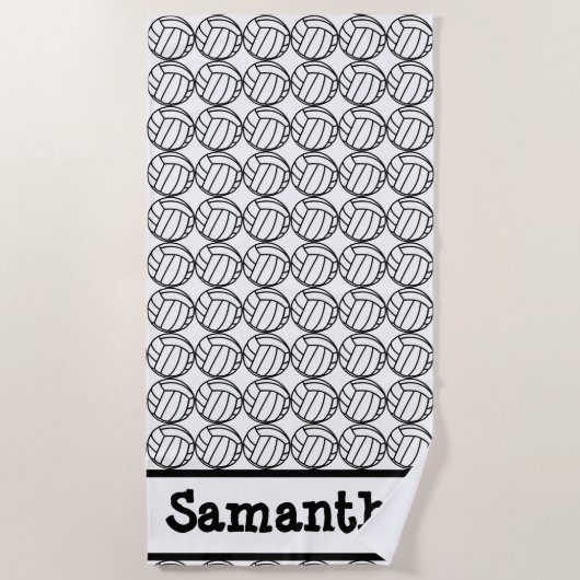 Gepersonaliseerde Volleybal Zwart Strandlaken (Voorkant)