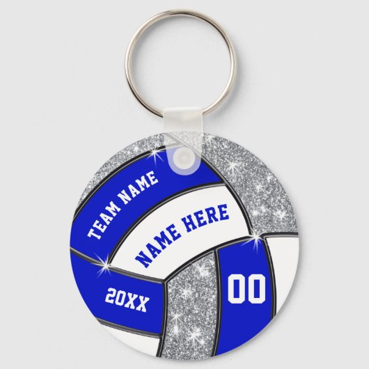 Gepersonaliseerde volleybalcadeautjes, blauwe, wit sleutelhanger (Voorkant)