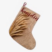 Gepersonaliseerde voorraad tarwe op Burlap Sack Co Grote Kerstsok (Voorkant (Hangend))