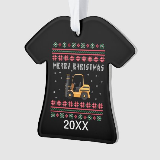 Gepersonaliseerde vorkheftruck Ugly KerstSweater Ornament (voorkant)