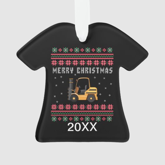 Gepersonaliseerde vorkheftruck Ugly KerstSweater Ornament (achterkant)