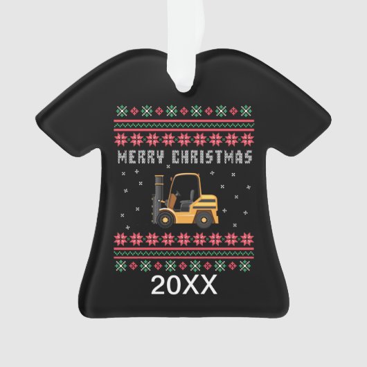 Gepersonaliseerde vorkheftruck Ugly KerstSweater Ornament (voorkant)