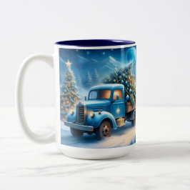 Gepersonaliseerde  Vrachtwagen Kerst Mok, Retro Tweekleurige Koffiemok