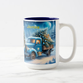 Gepersonaliseerde  Vrachtwagen Kerst Mok, Retro Tweekleurige Koffiemok