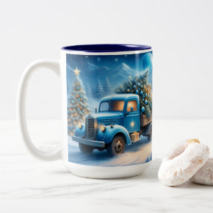 Gepersonaliseerde  Vrachtwagen Kerst Mok, Retro Tweekleurige Koffiemok