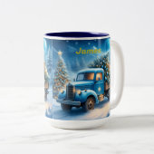 Gepersonaliseerde  Vrachtwagen Kerst Mok, Retro Tweekleurige Koffiemok (Voorkant rechts)