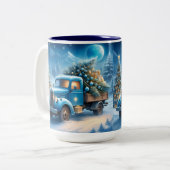 Gepersonaliseerde  Vrachtwagen Kerst Mok, Retro Tweekleurige Koffiemok (Voorkant links)