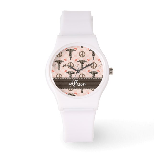 Gepersonaliseerde vrede Liefde MD Caduceus Horloge (Voorkant)