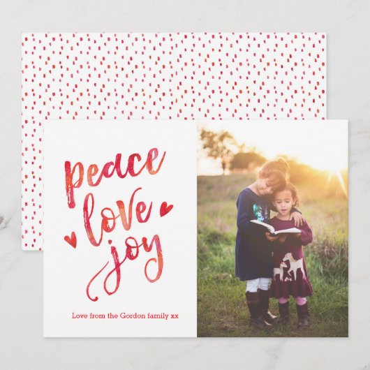 Gepersonaliseerde Vrede liefde plezier Kerstmis fo Feestdagenkaart (Voorkant / Achterkant)