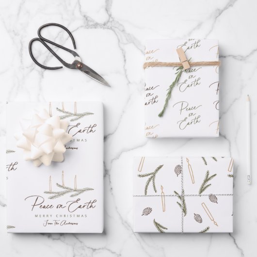 Gepersonaliseerde Vrede op Aarde Kerstmis Inpakpapier Vel (Voorkant)