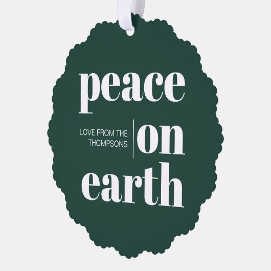 Gepersonaliseerde vrede op aarde Kerstmis minimali Ornament Kaart (Links)