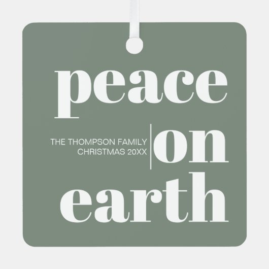 Gepersonaliseerde vrede op aarde Kerstmis Moderne  Metalen Ornament (Voorkant)