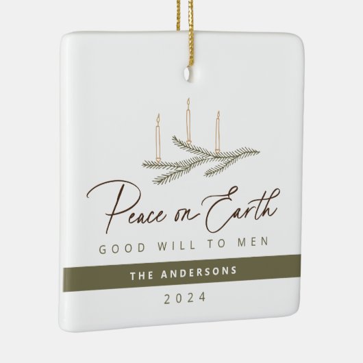 Gepersonaliseerde Vrede op Aarde Religieuze Kerst Keramisch Ornament (Rechts)