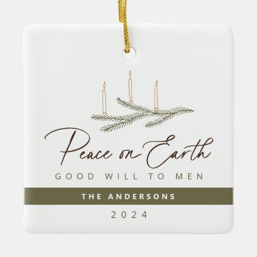 Gepersonaliseerde Vrede op Aarde Religieuze Kerst Keramisch Ornament (Voorkant)