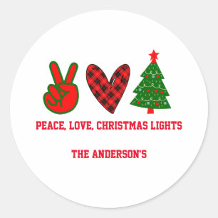Gepersonaliseerde Vredesliefde voor Kerstmis Licht Ronde Sticker