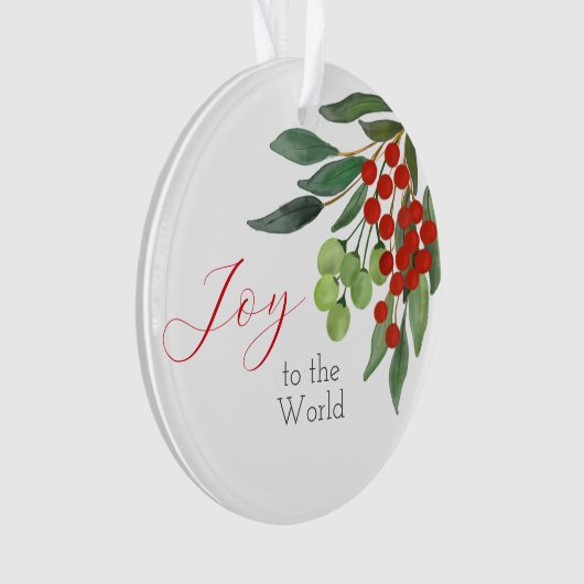 Gepersonaliseerde vreugde voor de wereld Red Holly Ornament (voorkant)