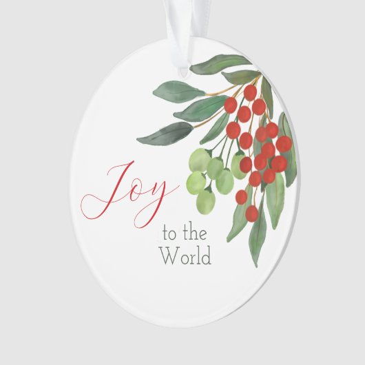 Gepersonaliseerde vreugde voor de wereld Red Holly Ornament (voorkant)