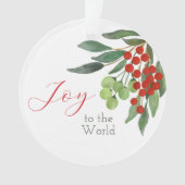 Gepersonaliseerde vreugde voor de wereld Red Holly Ornament (voorkant)