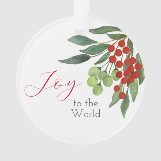 Gepersonaliseerde vreugde voor de wereld Red Holly Ornament (voorkant)