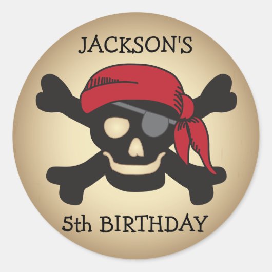Gepersonaliseerde Vriendelijke Pirate Skull Sticke Ronde Sticker (Voorkant)
