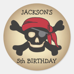 Gepersonaliseerde Vriendelijke Pirate Skull Sticke Ronde Sticker