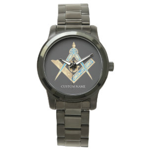 Gepersonaliseerde vrijmetselaarscadeaus Zwart vrij Horloge
