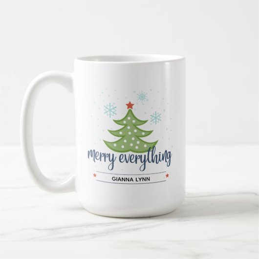Gepersonaliseerde Vrolijk alles Evergreen Tree Koffiemok (Links)