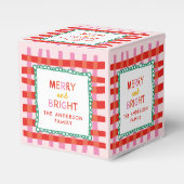 Gepersonaliseerde vrolijk en helder rood geruit bedankdoosjes (Voorkant Zijde)