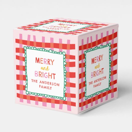 Gepersonaliseerde vrolijk en helder rood geruit bedankdoosjes (Voorkant Zijde)