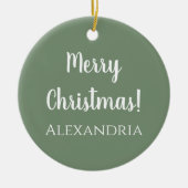 Gepersonaliseerde Vrolijk Kerstfeest Sage Groen Keramisch Ornament (Voorkant)