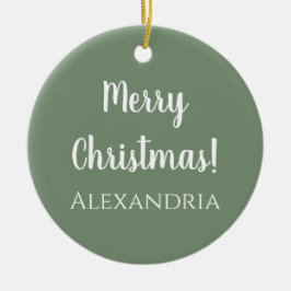 Gepersonaliseerde Vrolijk Kerstfeest Sage Groen Keramisch Ornament