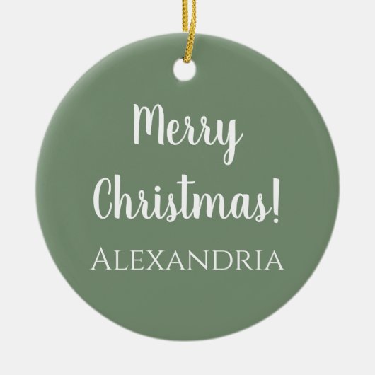 Gepersonaliseerde Vrolijk Kerstfeest Sage Groen Keramisch Ornament (Voorkant)