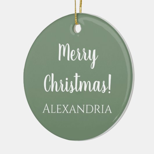 Gepersonaliseerde Vrolijk Kerstfeest Sage Groen Keramisch Ornament (Links)