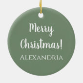 Gepersonaliseerde Vrolijk Kerstfeest Sage Groen Keramisch Ornament (Achterkant)