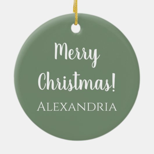 Gepersonaliseerde Vrolijk Kerstfeest Sage Groen Keramisch Ornament (Achterkant)